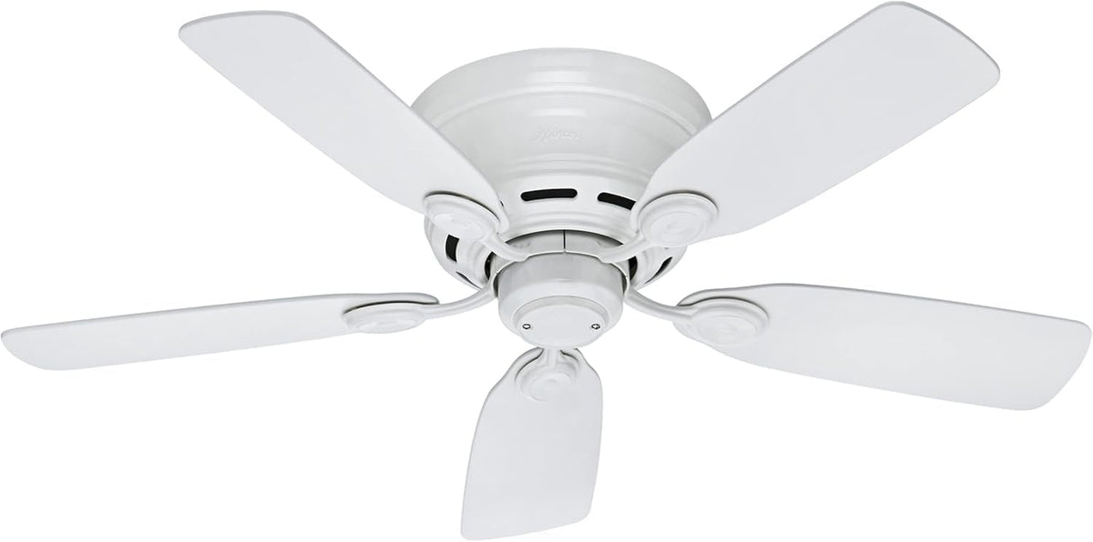 Hunter 42-inch indoor ceiling fan no light front view with white finish for bedrooms