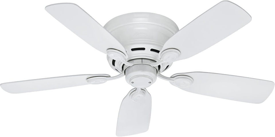 Hunter 42-inch indoor ceiling fan no light front view with white finish for bedrooms