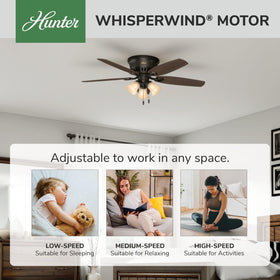 Hunter 52-inch ceiling fan with LED lights for bright, low-energy illumination.