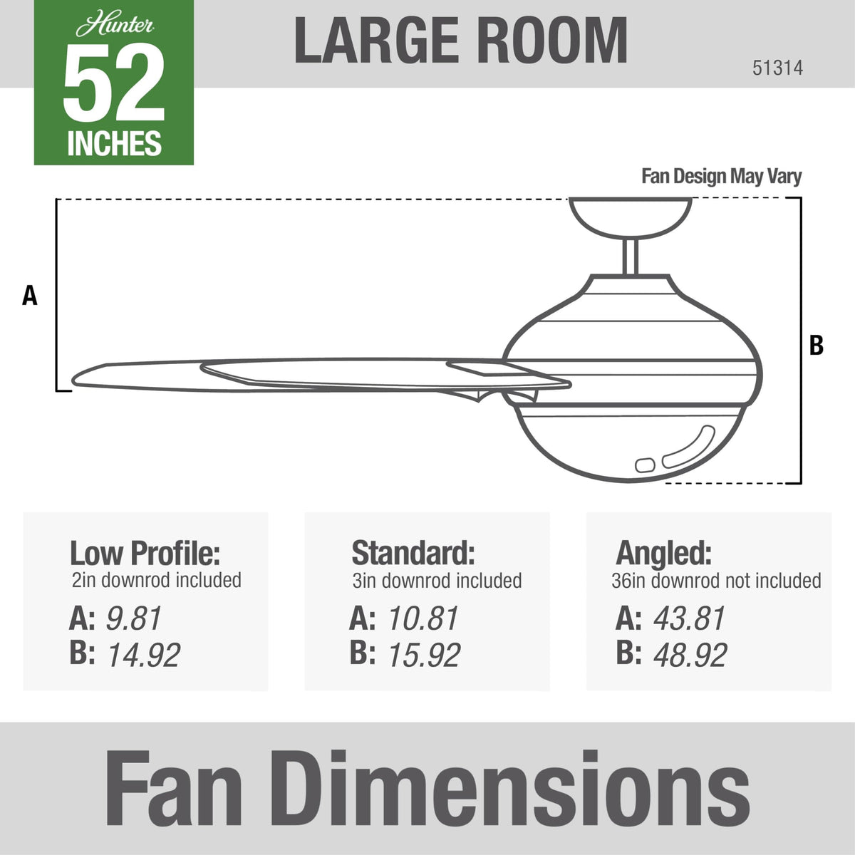 Hunter Aerodyne 52-inch ceiling fan delivers even airflow in larger spaces.