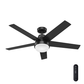 Hunter Aerodyne matte black fan with light, front view for modern living spaces.