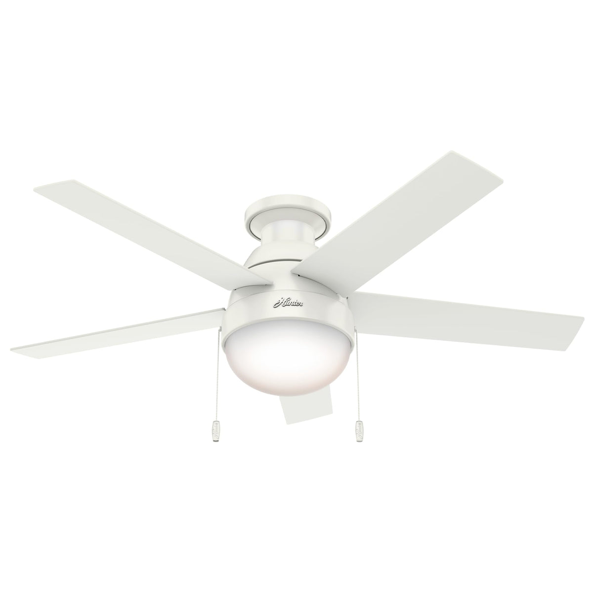 Hunter Anslee 46-inch ceiling fan in white finish for compact rooms with efficient airflow