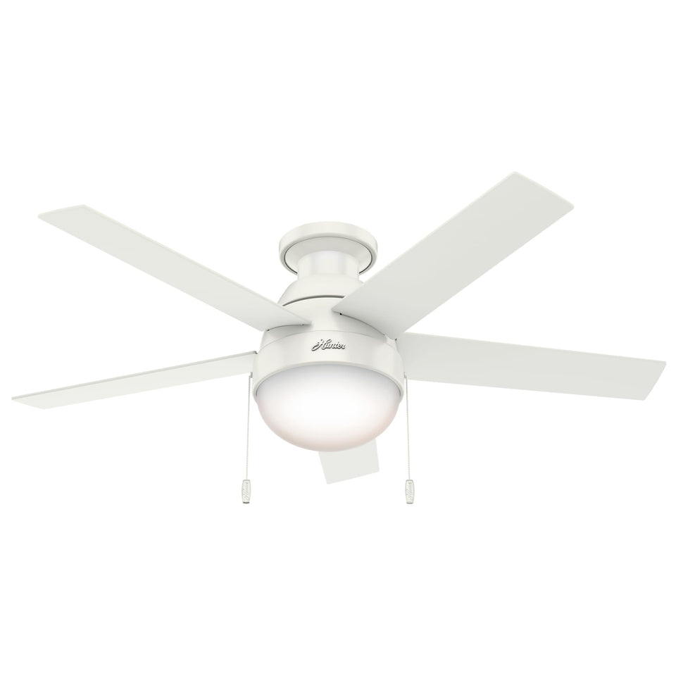 Hunter Anslee 46-inch ceiling fan in white finish for compact rooms with efficient airflow