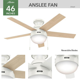 Hunter Anslee downdraft and updraft modes tailor airflow for summer and winter comfort