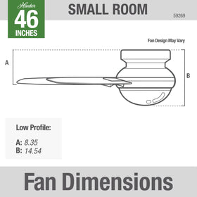 Hunter Anslee low-profile mount fits spaces with low ceilings while preserving style