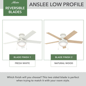 Hunter Anslee WhisperWind motor delivers strong airflow with quiet operation for steady comfort