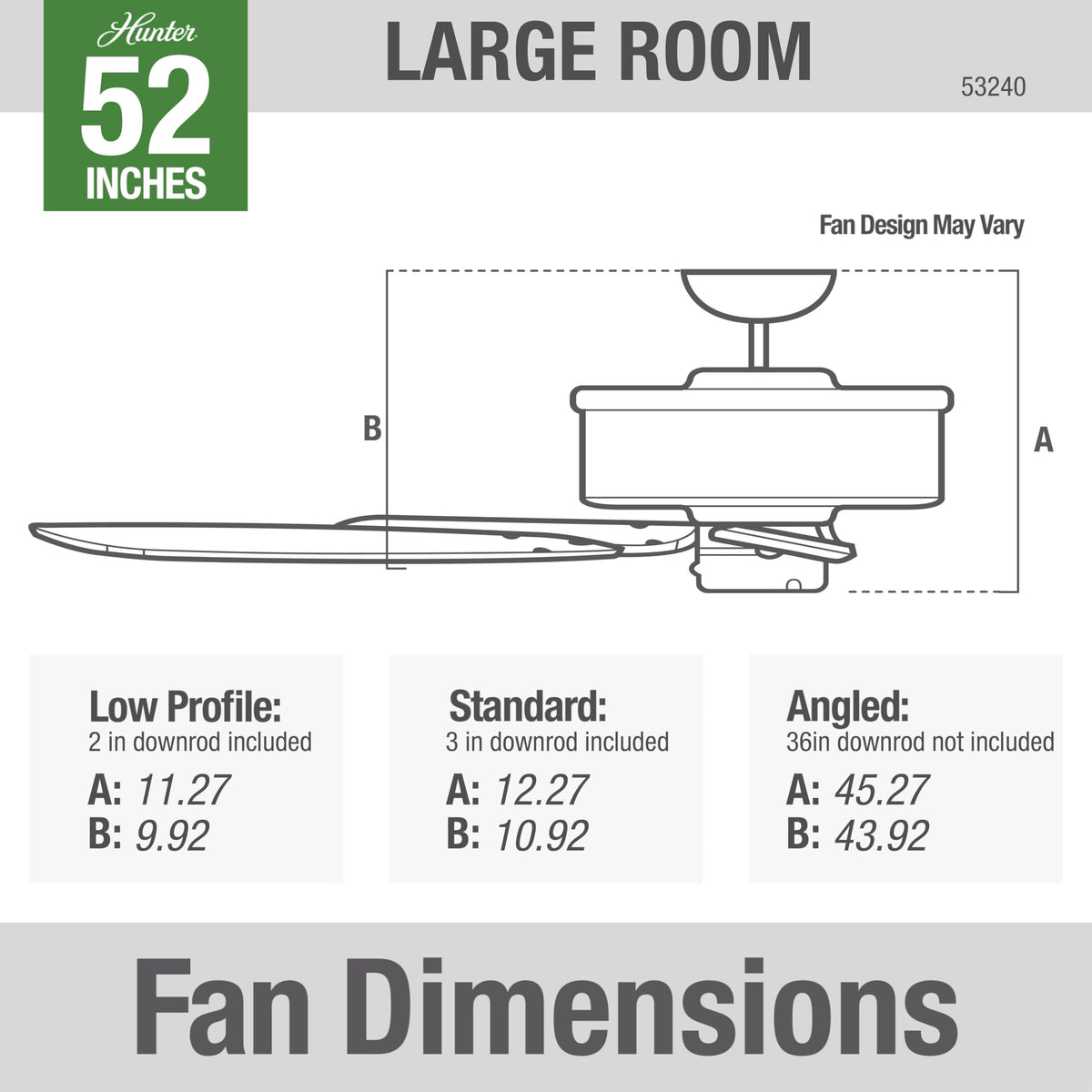 Five-blade Hunter Builder Elite design enhances room air movement.