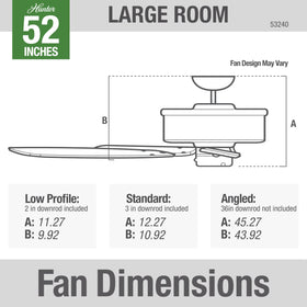 Five-blade Hunter Builder Elite design enhances room air movement.