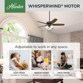 Hunter Builder Plus LED bulbs included for immediate energy-efficient lighting in any room.