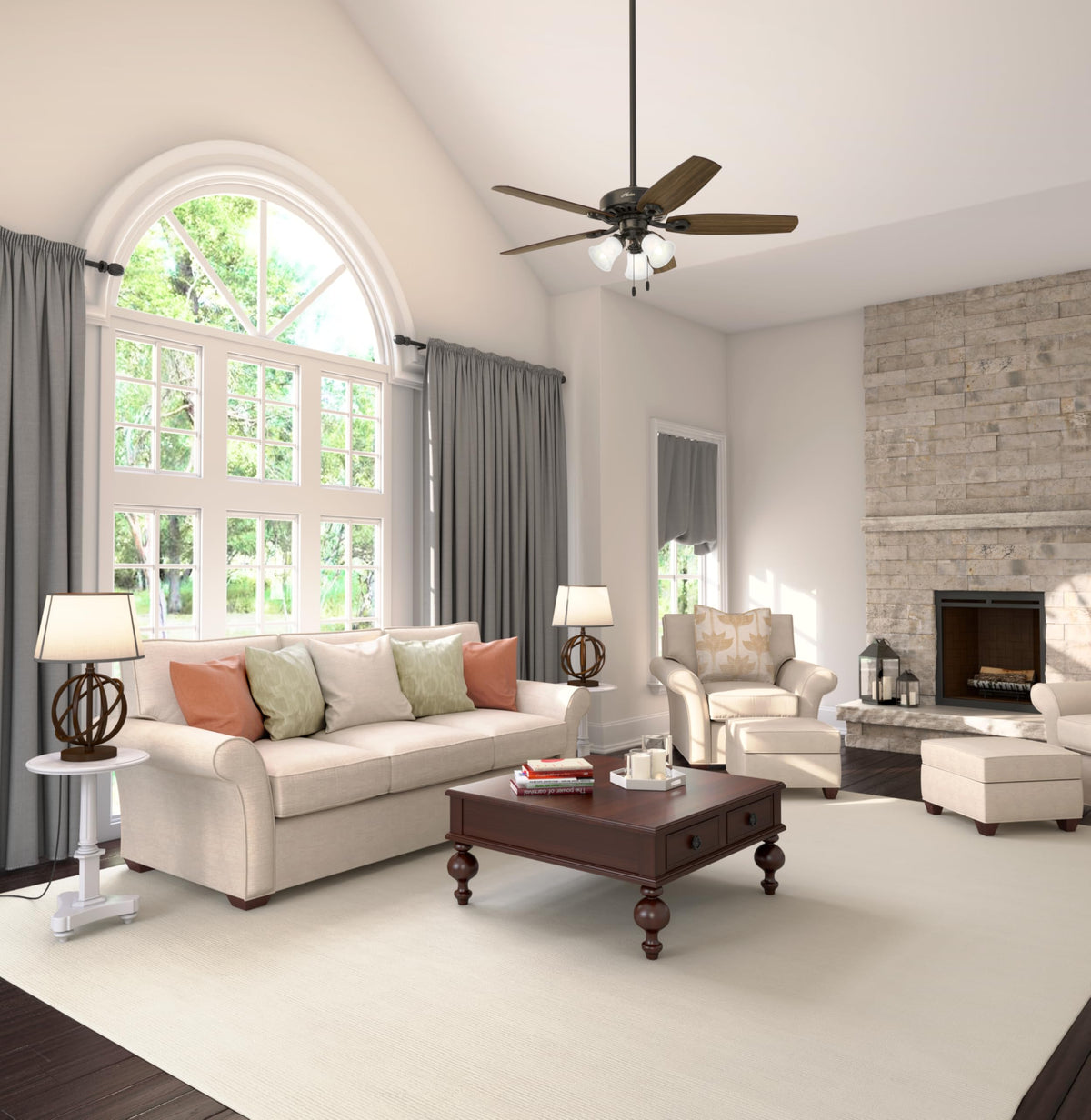 Hunter Builder Plus standard mount designed for ceilings nine feet and taller.