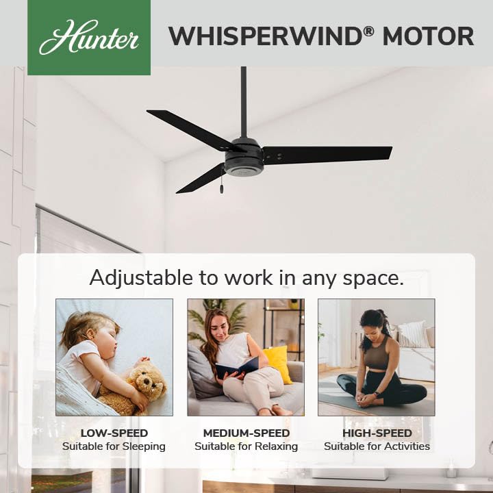 Hunter Cassius matte black finish complements modern decor in any room.