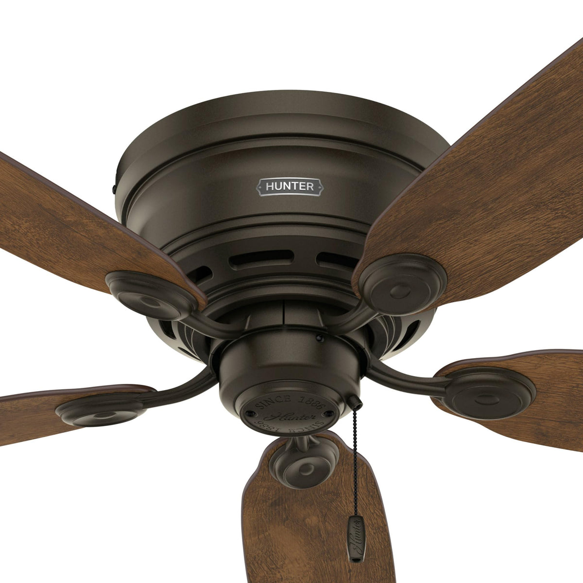 Hunter low-profile hugger design sits close to the ceiling