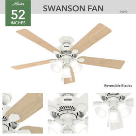 Hunter Swanson 13-degree blade pitch optimizes airflow in larger rooms.