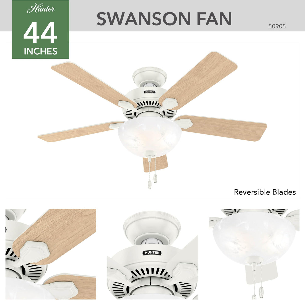 Reversible blades for seasonal comfort with Hunter Swanson fan