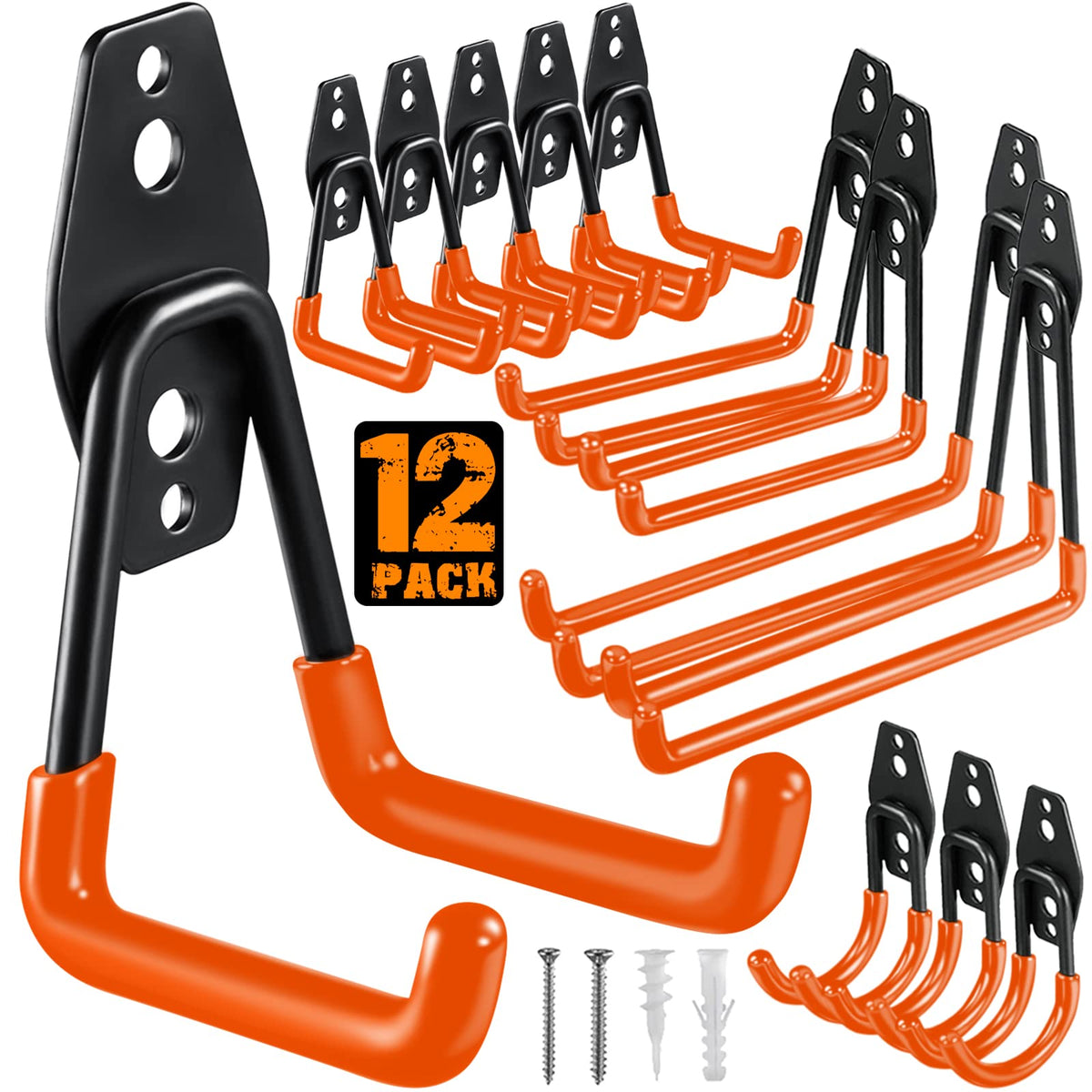 HUPBIPY 12 pack garage hooks sturdy steel with anti slip coating for tool organization
