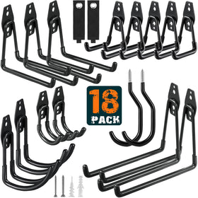 HUPBIPY 18-pack garage hooks with heavy-duty steel and anti-slip coating for secure hanging