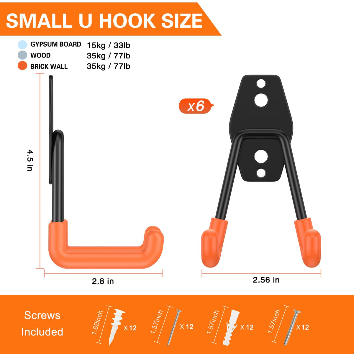 HUPBIPY 2.8-inch U-shaped garage hook hangs ladders securely.