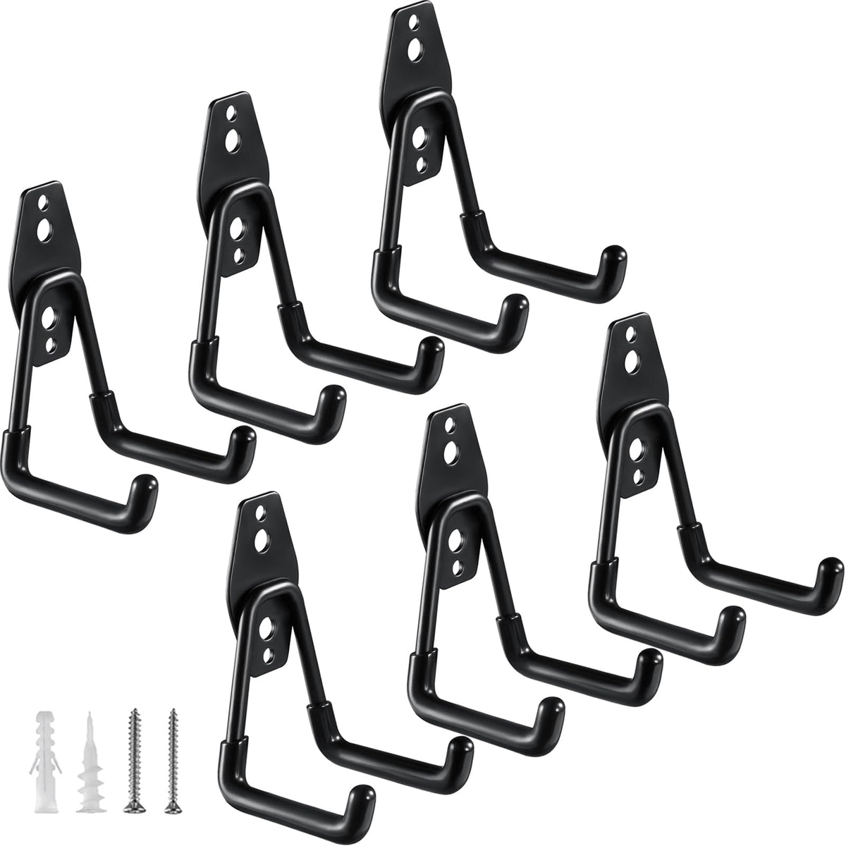 HUPBIPY heavy-duty garage hooks six-pack for secure tool storage.