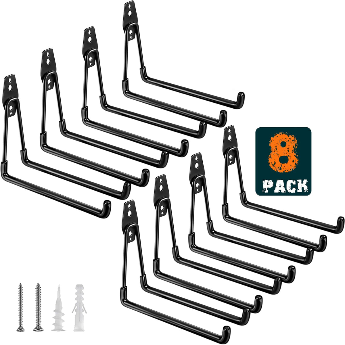 HUPBIPY 8-pack garage hooks overview image showing organized storage options