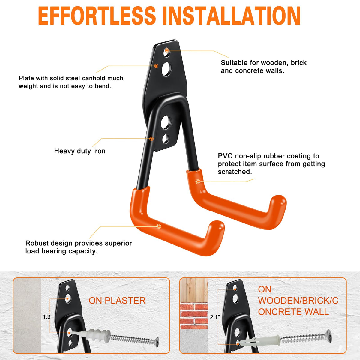 HUPBIPY rubber-coated steel hook protects surfaces from scratches.