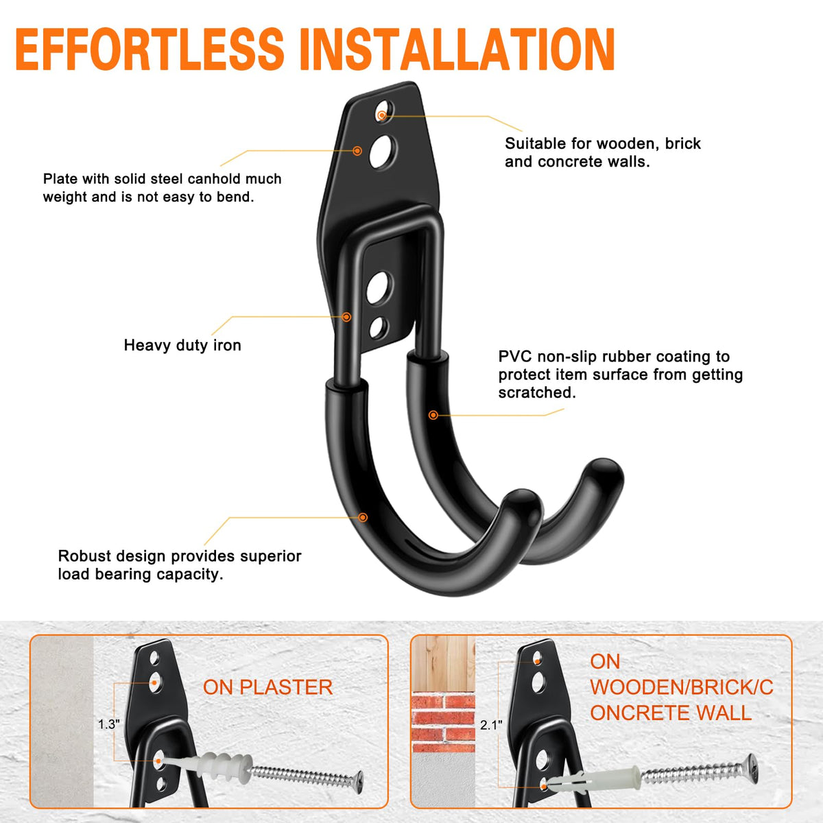 HUPBIPY steel hook with rubber coating protects surfaces during use.