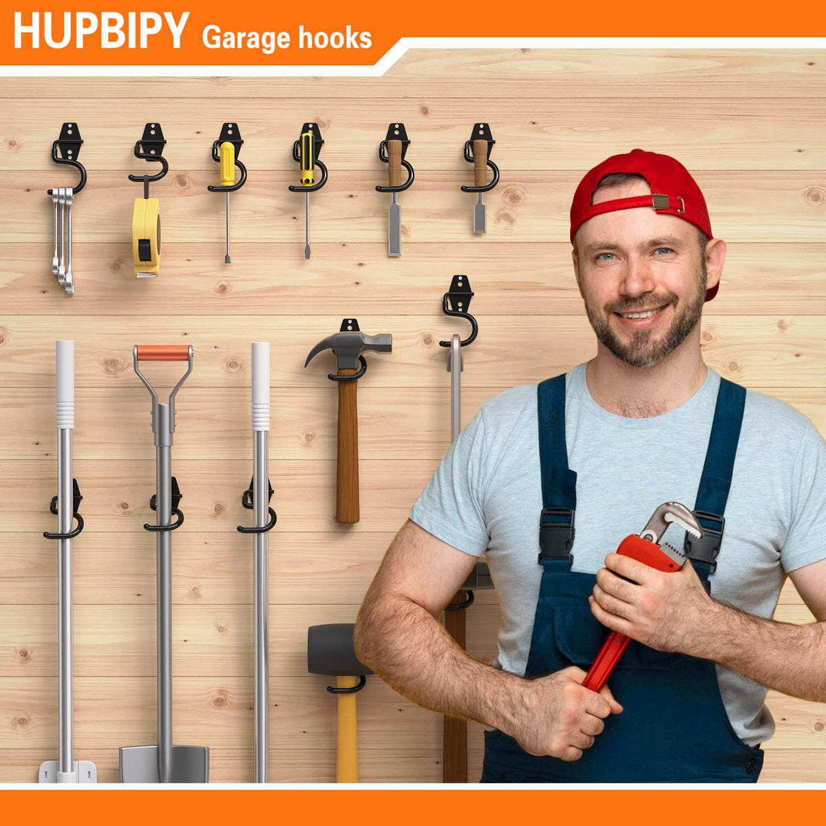 HUPBIPY Versatile garage storage hooks fit tools, hoses, and garden gear