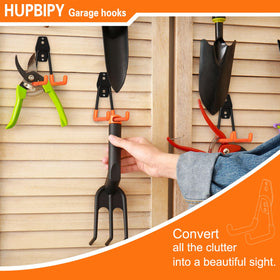 HUPBIPY wall-mount tool hanger keeps garden gear organized.