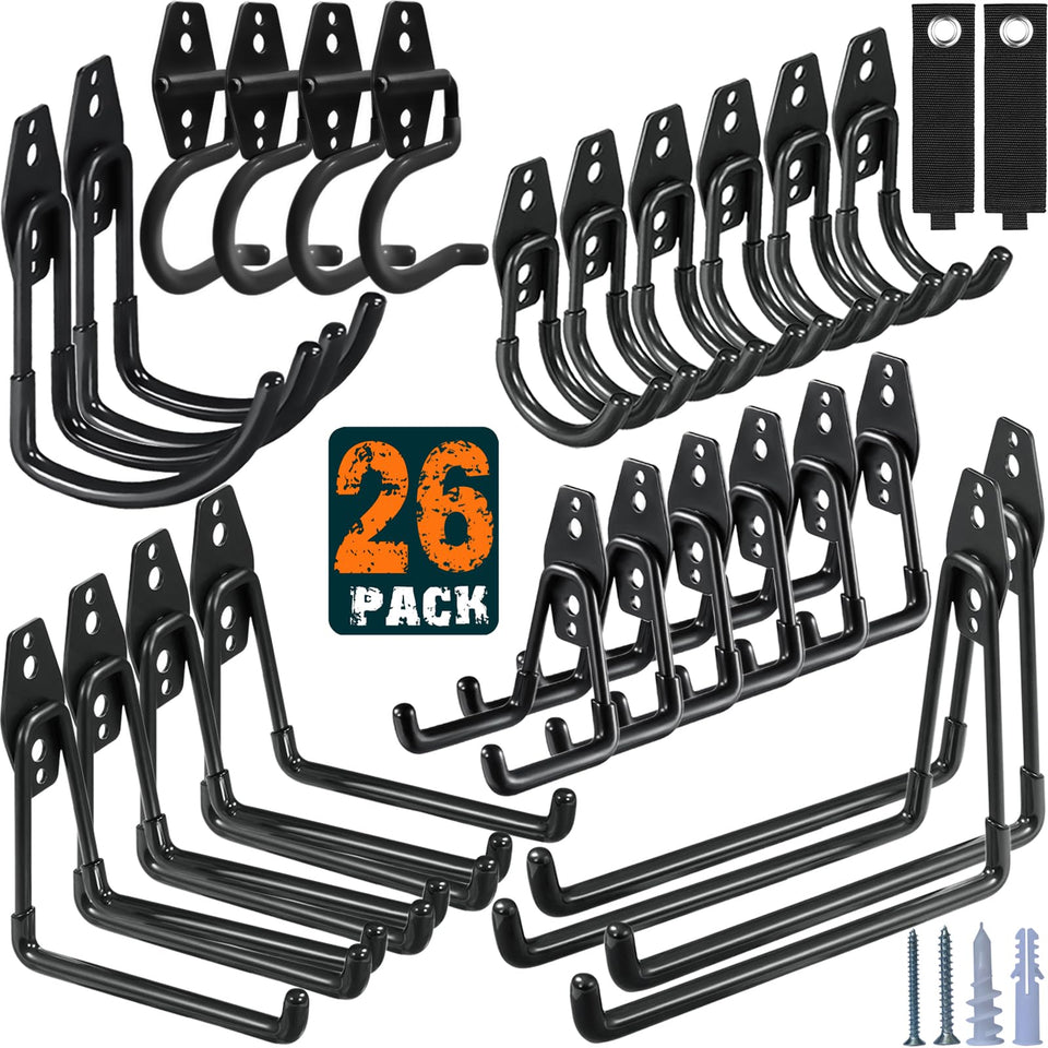 HUPBIPY garage hooks with anti-slip coating keep tools secure and scratch-free.