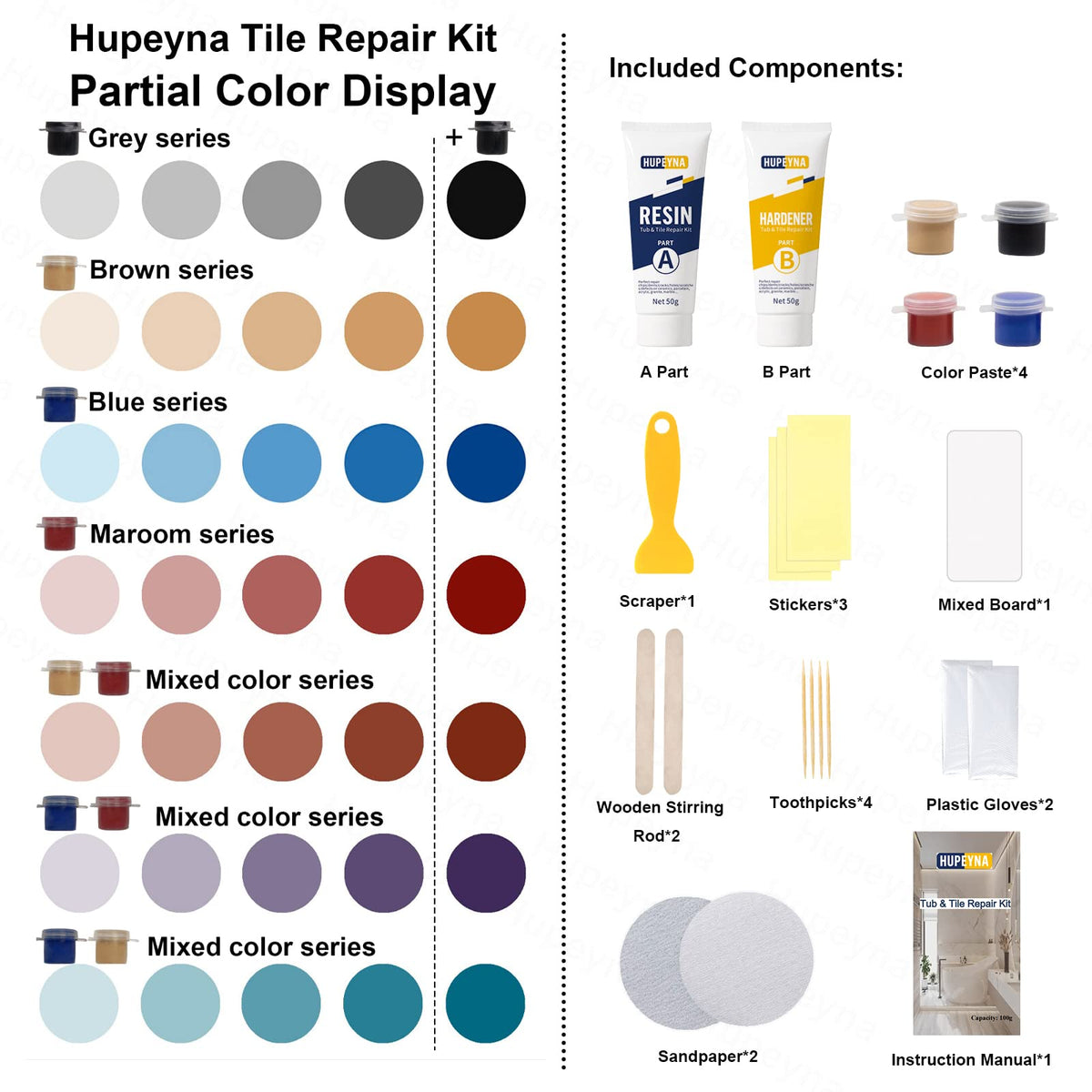 Hupeyna porcelain repair kit ideal for porcelain surface refinishing.
