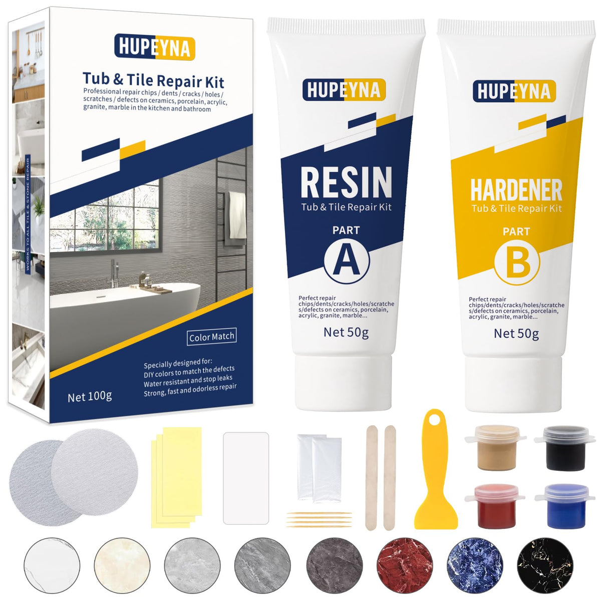 Hupeyna tub repair kit color match for seamless tub restoration.