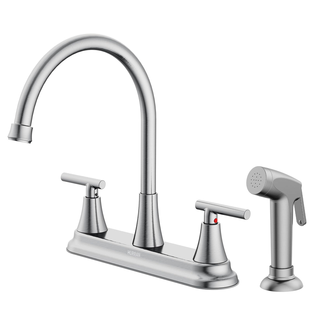 HURRAN 2-handle faucet with pull-out sprayer in use for sink cleaning