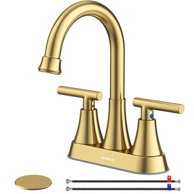 Hurran 4-inch brushed gold faucet for a stylish bathroom upgrade.