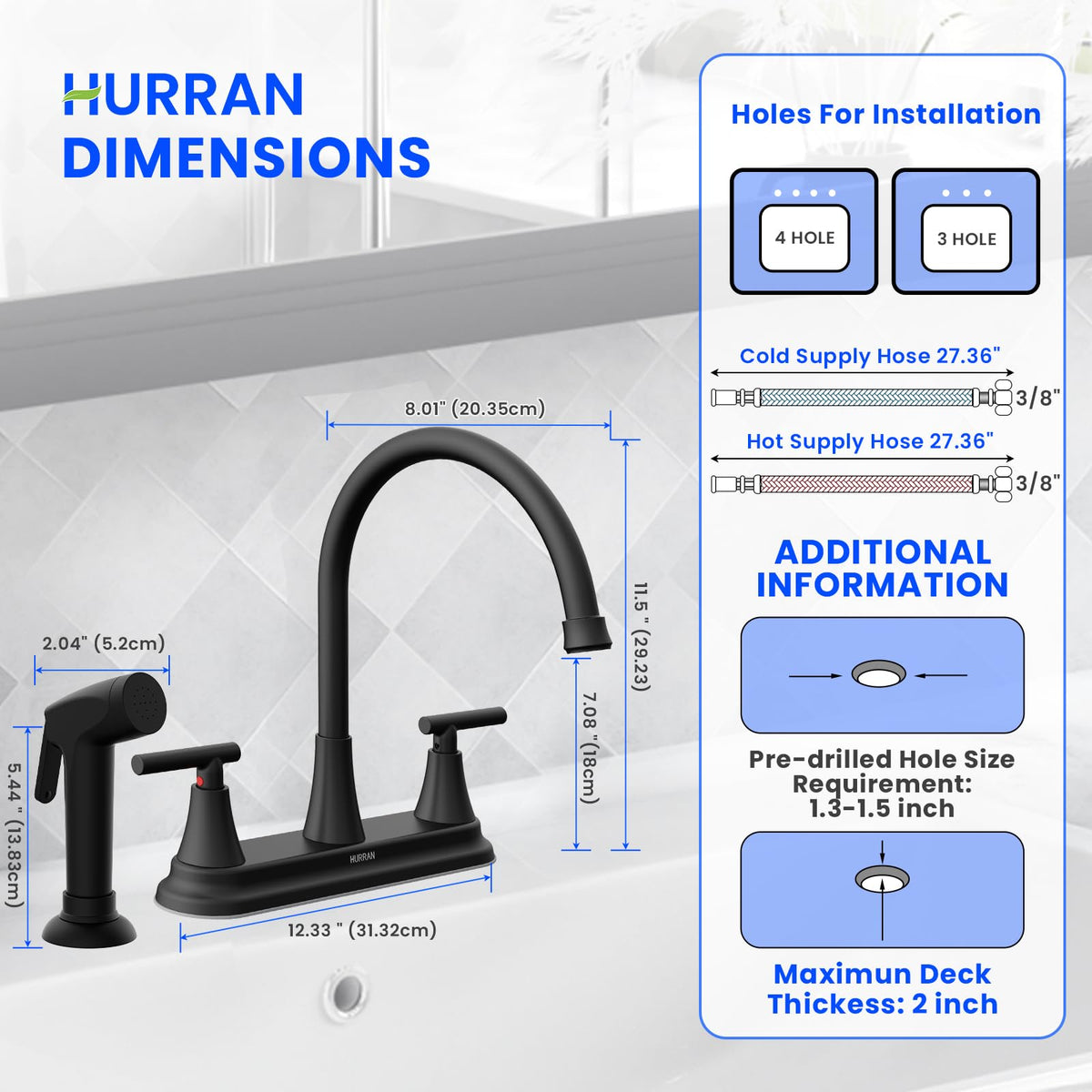 HURRAN 8-inch high arc kitchen faucet offers ample clearance for large pots