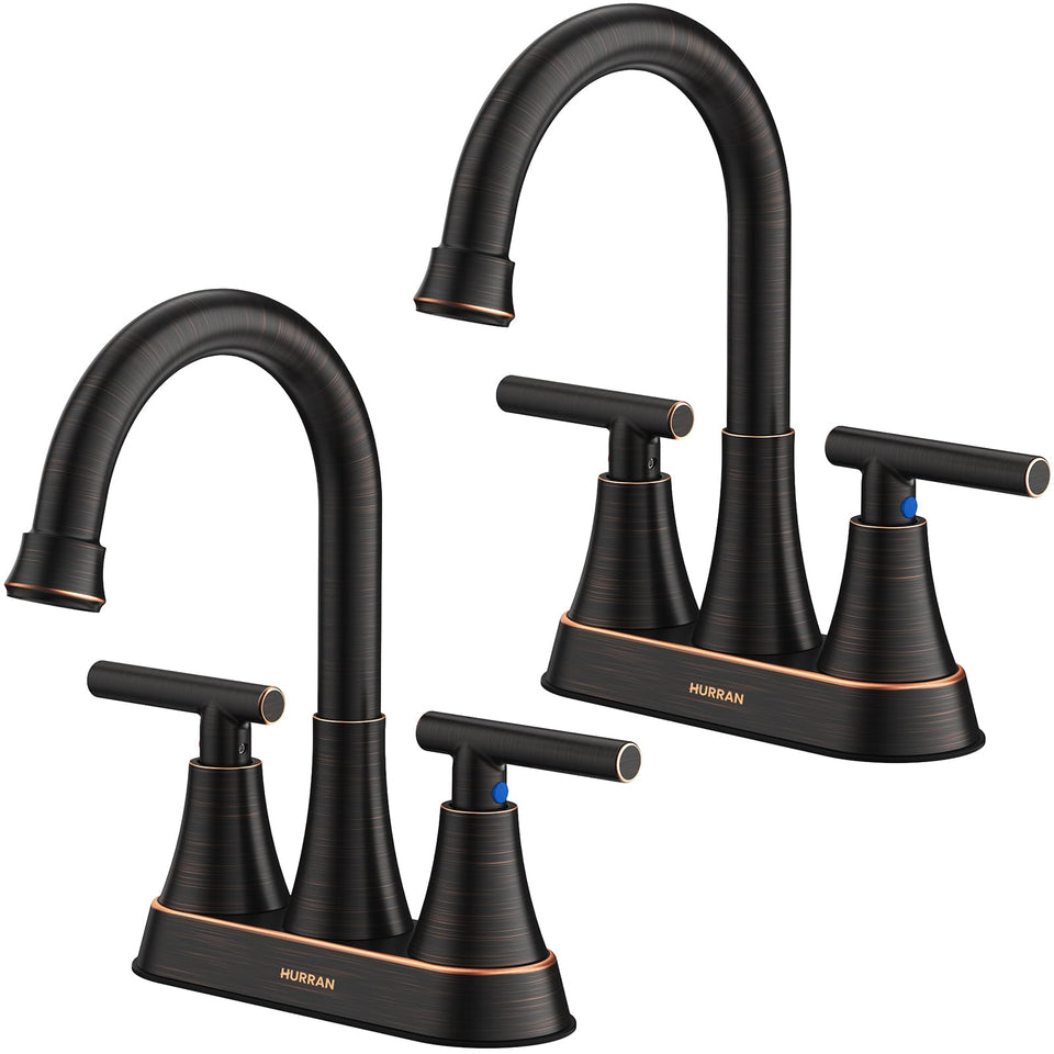 Hurran 4-inch oil rubbed bronze faucet front view showing durable finish