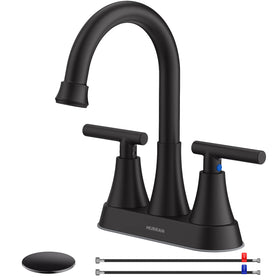 Hurran matte black faucet with 4-inch centerset design and modern finish.