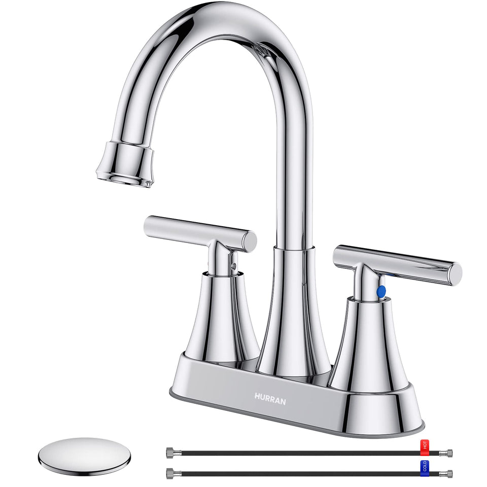 Hurran 4-inch chrome bathroom faucet with pop-up drain for easy daily use.