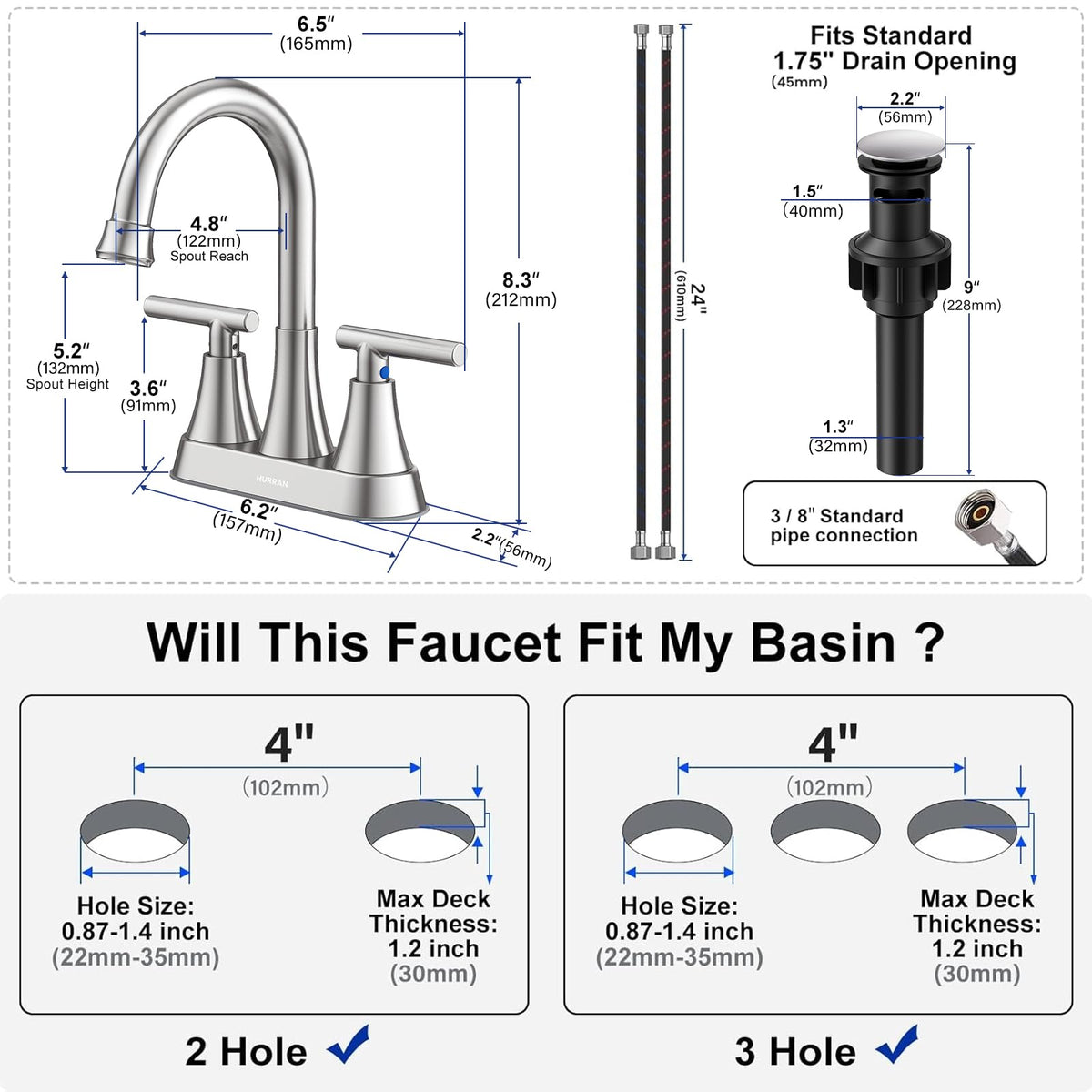 Hurran brushed nickel finish faucet adds style and resists fingerprints
