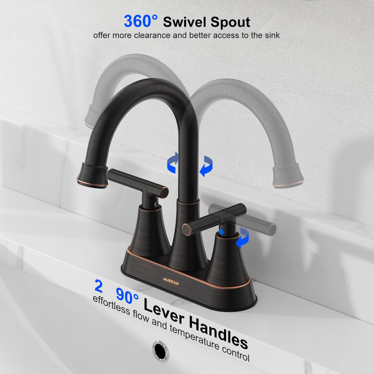 Hurran faucet with drip-free ceramic cartridge for smooth temperature control.