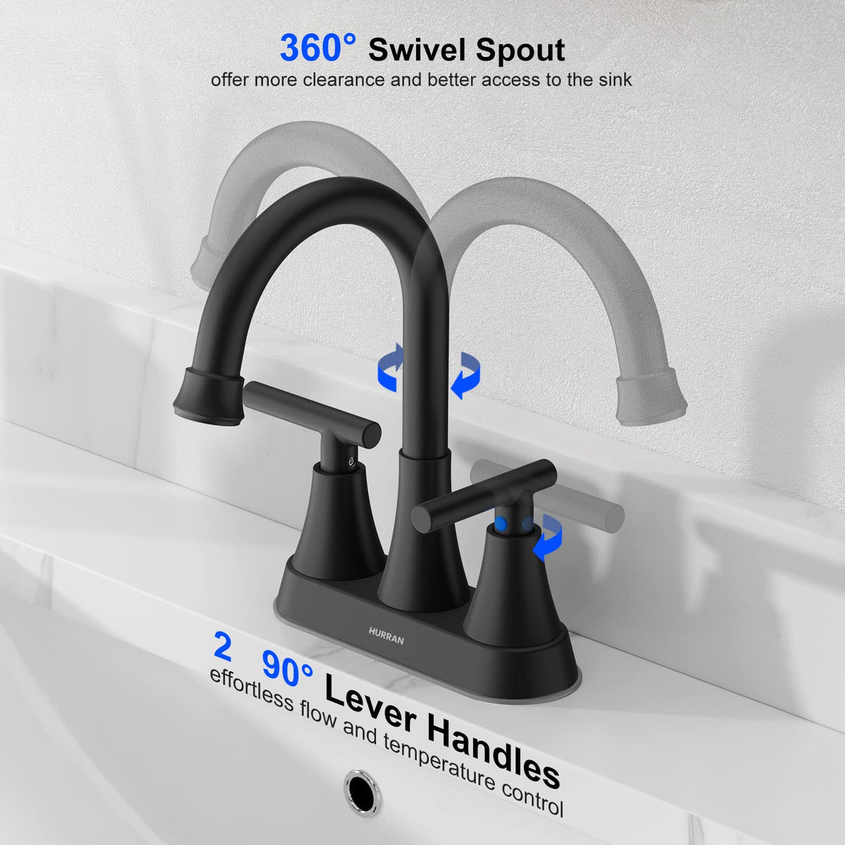 Hurran pop-up drain with overflow in matte black finish