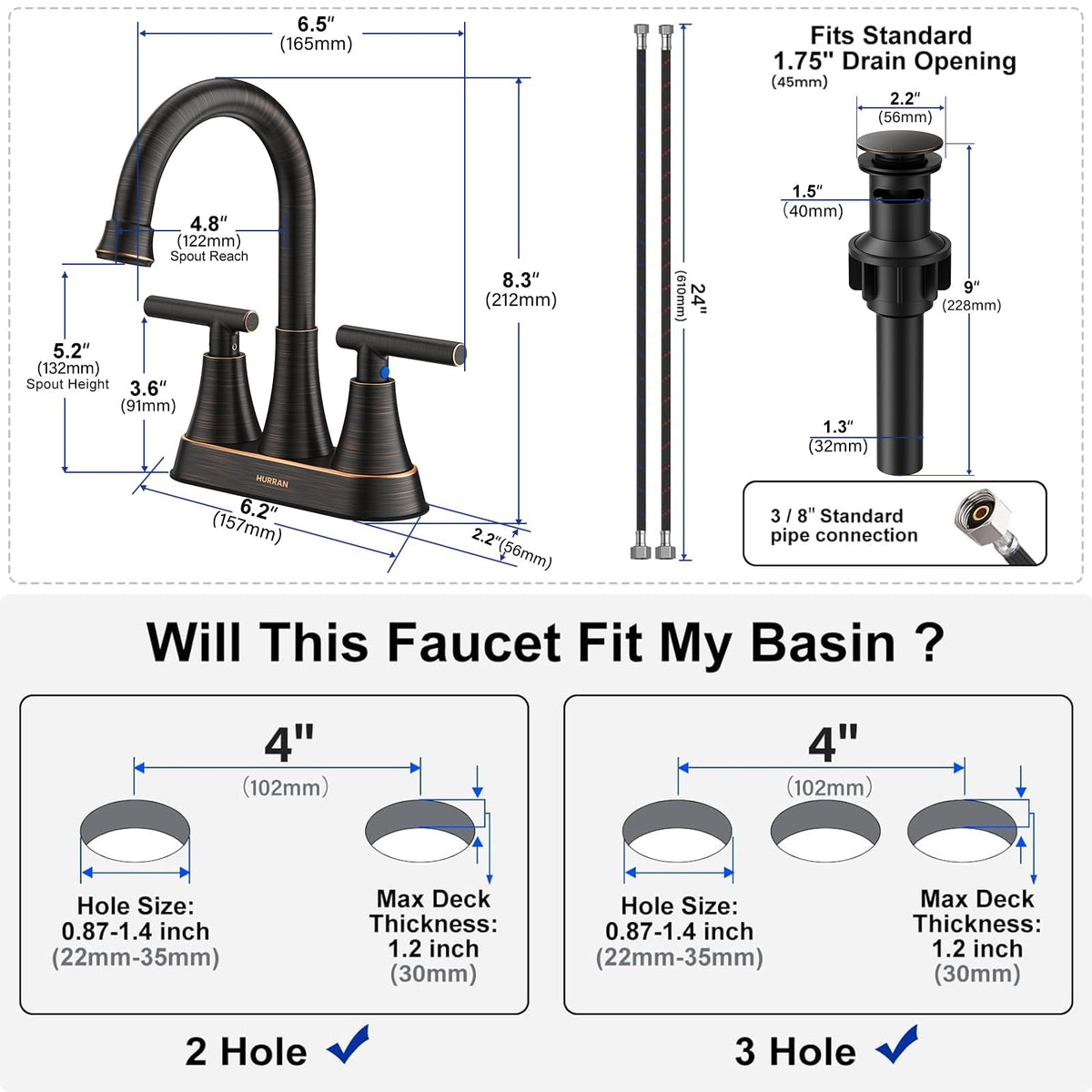 Includes Hurran supply hoses for quick, DIY installation.