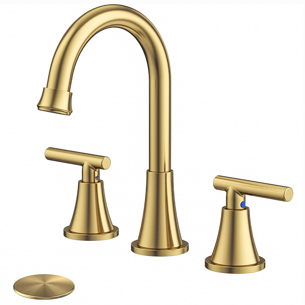 Hurran brushed gold bathroom faucet main shot showing contemporary widespread design