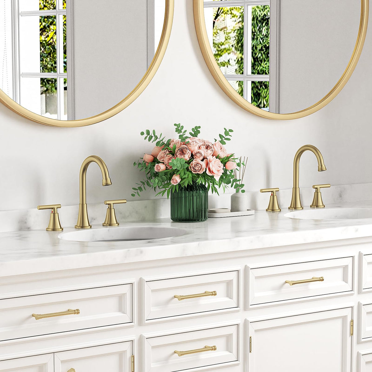 Hurran Brushed Gold faucet installs in about 20 minutes for quick upgrades.