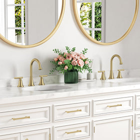 Hurran Brushed Gold faucet installs in about 20 minutes for quick upgrades.