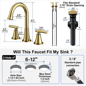 Hurran Brushed Gold pop-up drain with overflow ensures reliable drainage.