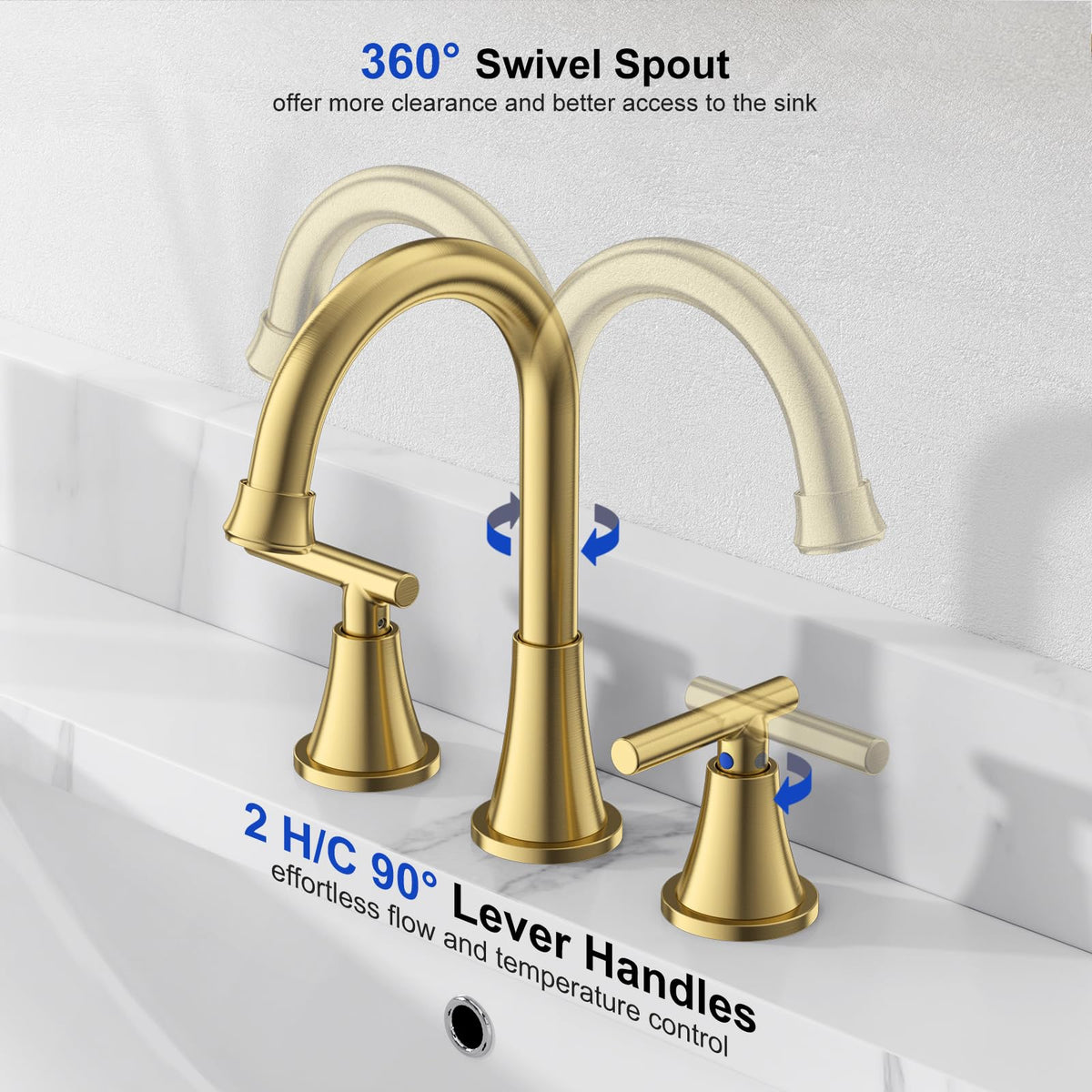 Hurran Brushed Gold 4.8-inch spout reach keeps water within reach.
