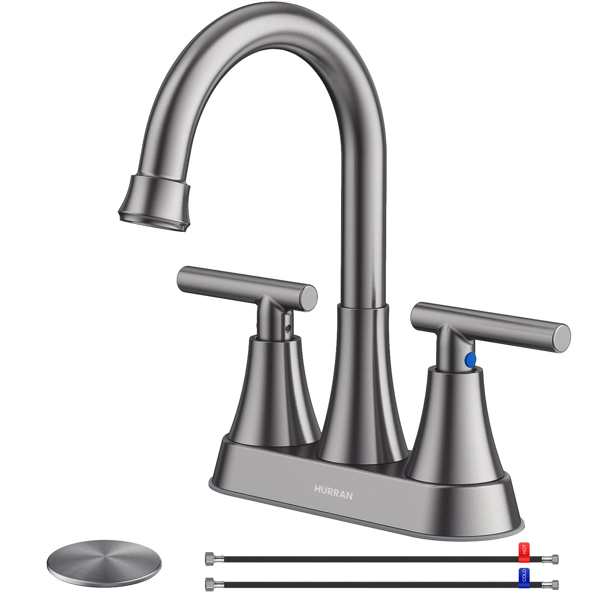 Hurran brushed grey bathroom faucet with 4-inch centerset for a modern sink.