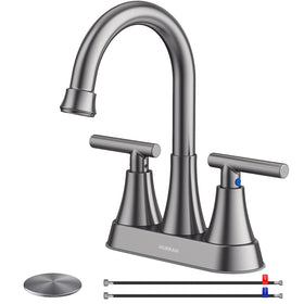 Hurran brushed grey bathroom faucet with 4-inch centerset for a modern sink.
