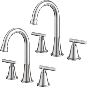 Hurran brushed nickel spreadwide faucet with tall spout for easy handwashing