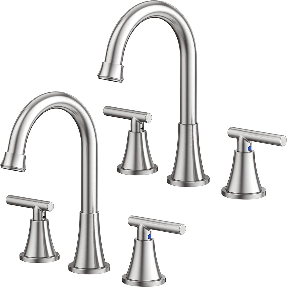 Hurran brushed nickel spreadwide faucet with tall spout for easy handwashing