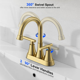 Hurran 4-inch centerset design fits standard three-hole sinks.